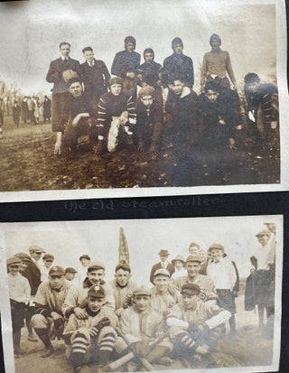 RECORD OF A CANOE TRIP DOWN THE ALLEGHENY RIVER FROM OLEAN, NEW YORK TO PITTSBURGH, PENNSYLVANIA, 1919; AND A SECOND TRIP FROM MAYVILLE, NY TO PITTSBURGH IN 1920, COLLECTED IN A PAIR OF PHOTO ALBUMS, SOME 270 BLACK & WHITE PHOTOS OF A GROUP OF YOUNG MEN TESTING THEIR SKILLS JUST AFTER THE END OF WORLD WAR I. Accompanied by additional photos of Baum's sporting life in Pittsburgh.