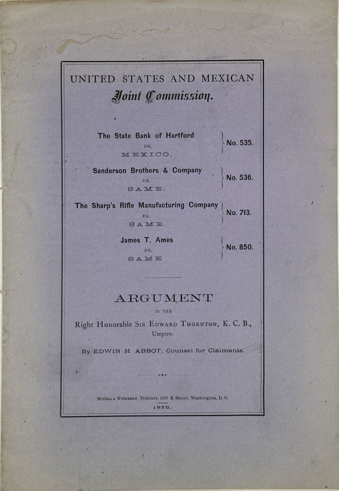 Edwin Sanderson UNITED STATES AND MEXICAN JOINT COMMISSION. THE STATE BANK OF HARTFORD ...