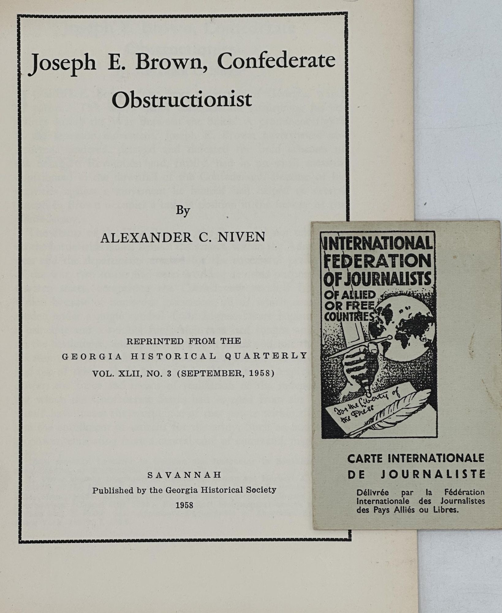 JOSEPH E. BROWN, CONFEDERATE OBSTRUCTIONIST | Alexander C. NIVEN