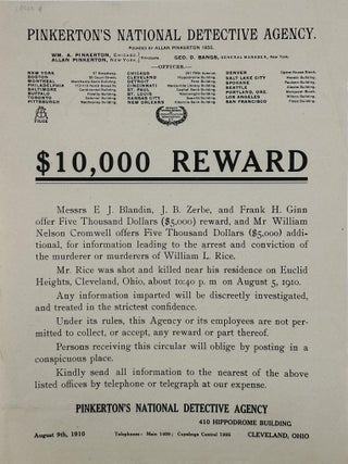 SMALL GROUP OF PAMPHLETS, BROADSIDES, ETC. FROM THE PINKERTON'S NATIONAL DETECTIVE AGENCY. Pinkerton, Grannan.