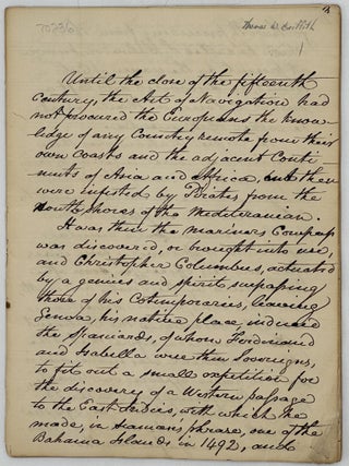Item #70236 BRIEF MANUSCRIPT HISTORY OF THE EXPLORATION AND SETTLEMENT OF THE AMERICAS, FROM...