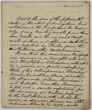 Item #70236 BRIEF MANUSCRIPT HISTORY OF THE EXPLORATION AND SETTLEMENT OF THE AMERICAS, FROM...
