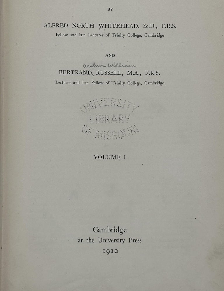 Item #70377 PRINCIPIA MATHEMATICA. Alfred North Whitehead, Bertrand Russell.