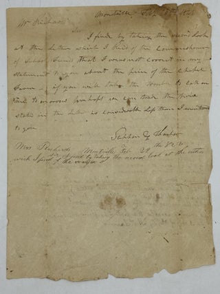 DISCUSSING THE PRICE OF A PIECE OF LAND, IN AN AUTOGRAPH NOTE, SIGNED, AND DATED MONTVILLE, FEB....