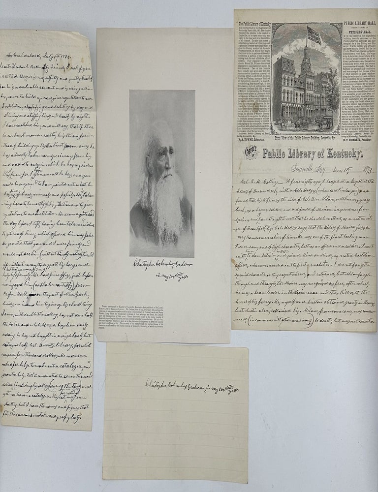 Item #70824 DESCRIBING HIS FRIENDSHIP WITH FELLOW ADVENTURER COL. BENJAMIN MILAM, AND HIS INVOLVEMENT IN THE WORK OF THE LOUISVILLE MUSEUM, IN TWO AUTOGRAPH LETTERS, SIGNED. Christopher Columbus Graham.
