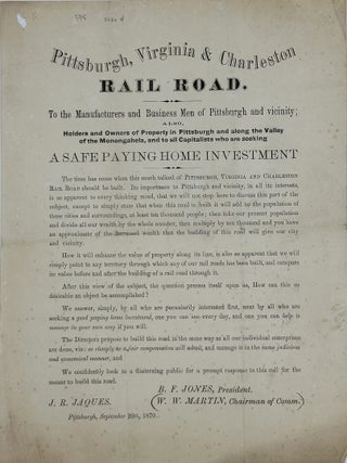 PITTSBURGH, VIRGINIA & CHARLESTON RAIL ROAD. To the Manufacturers and Business Men of...