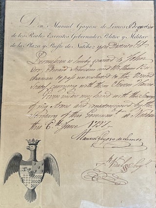PASSPORT ACROSS THE NATCHEZ DISTRICT GRANTED BY THE SPANISH GOVERNOR DON MANUEL GAYOSO DE LEMOS,...